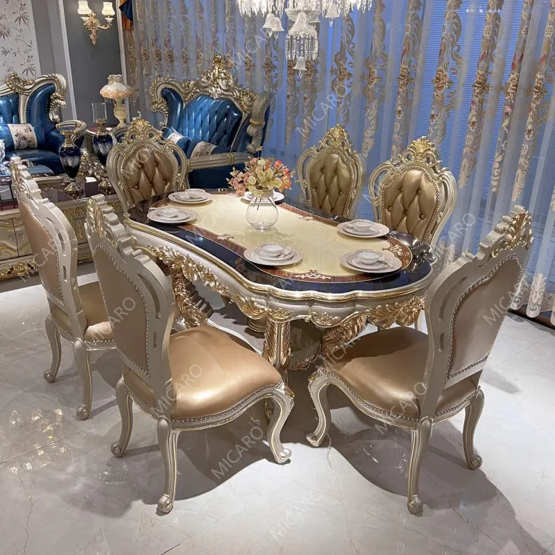 Italian Design Dining Room Furniture with 6 Leather Dining Chairs