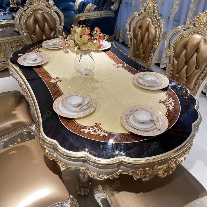 Italian Design Dining Room Furniture with 6 Leather Dining Chairs